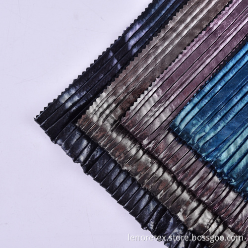 Polyester Knitted Gradient Color Foil Print Pleated Fabric